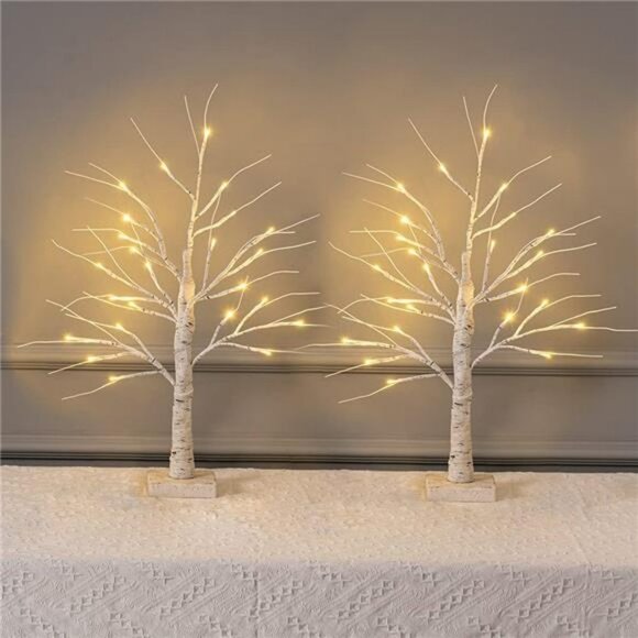 2FT 24LT Led Lighted Birch Tree for Centerpiece Christmas Decoration - Picture 1 of 7